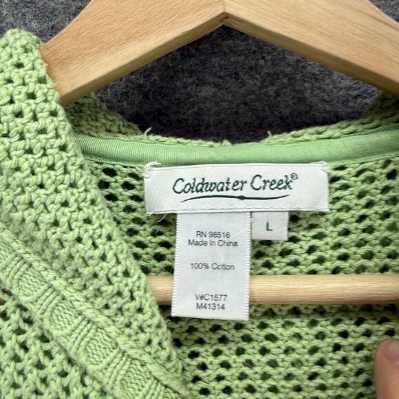 Coldwater Creek Full Zip Hoodie Women L Large Green Hooded Long Sleeve Cotton - Picture 3 of 6